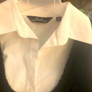 Fitted white shirt & black knit vest